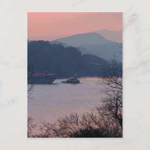 Working On the River At Sunset, Vertical Postcard