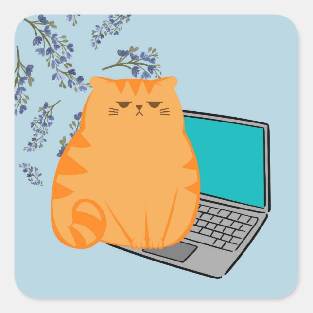 Working Orange Cat Square Sticker (Front)