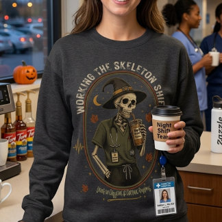 Working the Skeleton Shift , Retro Halloween nurse Sweatshirt