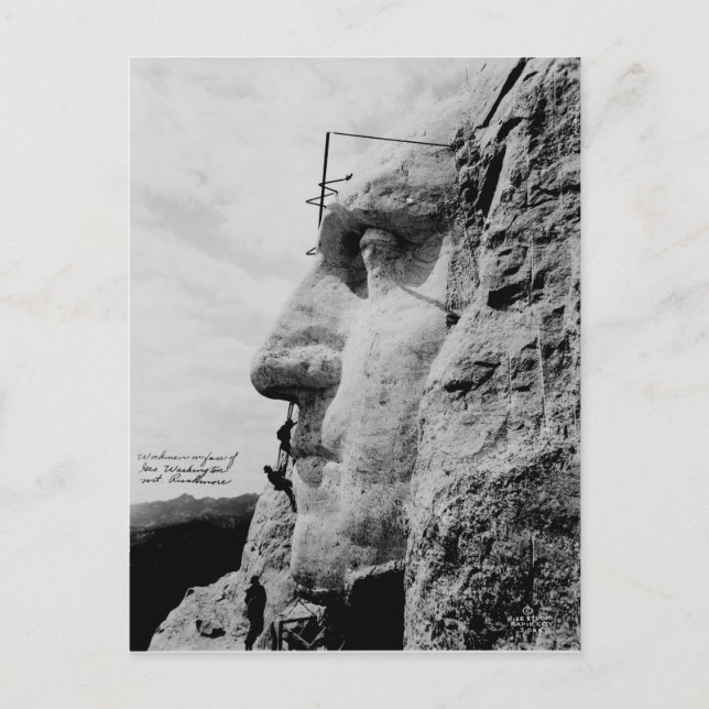 Workmen on George Washington Face Mount Rushmore Postcard (Front)