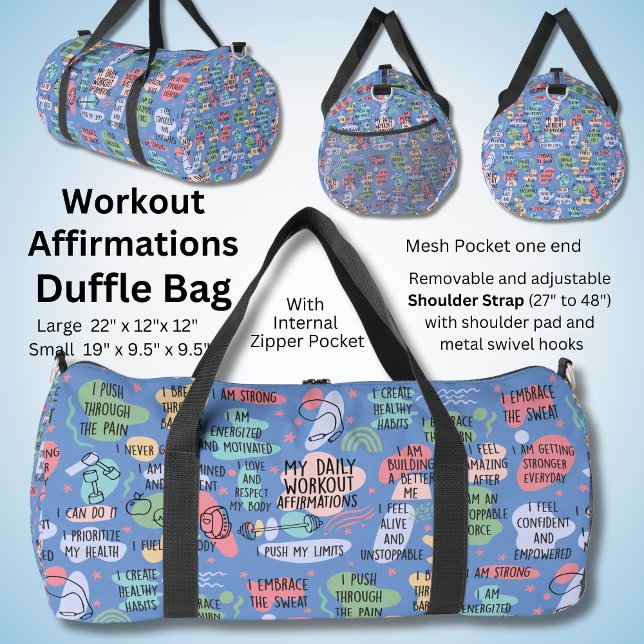 Workout Affirmations for the Gym on Blue Duffle Bag (Creator Uploaded)