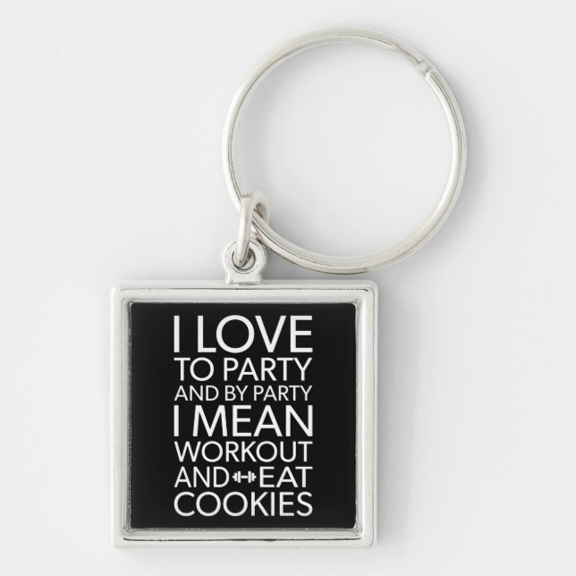 Workout and Eat Cookies - Funny Novelty Gym Keychain (Front)