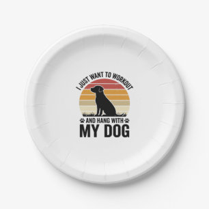 Workout and Hang With My Dog Vintage Dog Lover Des Paper Plate