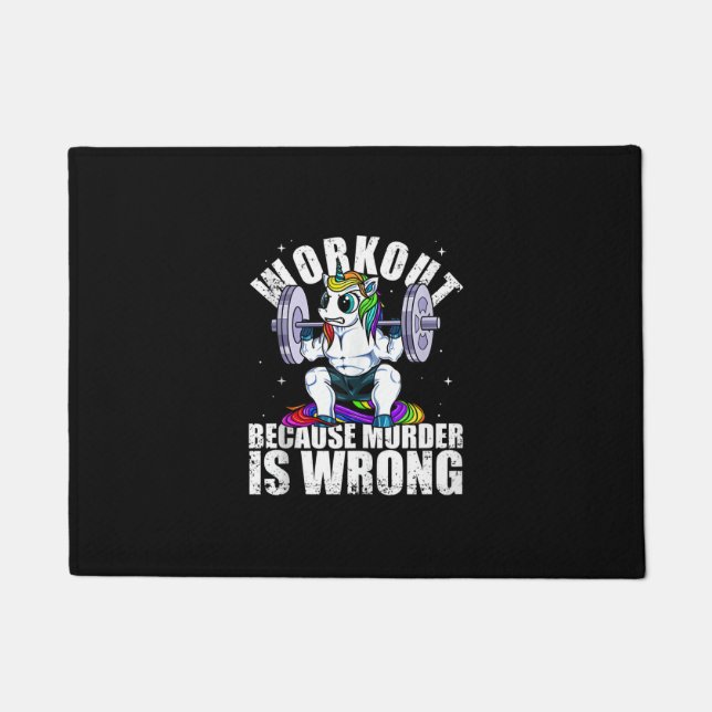 Workout Because Murder is Wrong Unicorn Tank Top Doormat (Front)