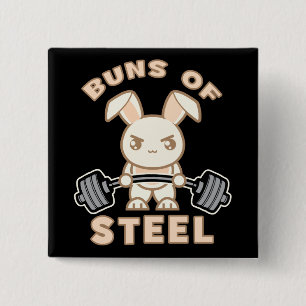 Workout Bunny Cartoon - Buns Of Steel - Funny Gym 2 Inch Square Button