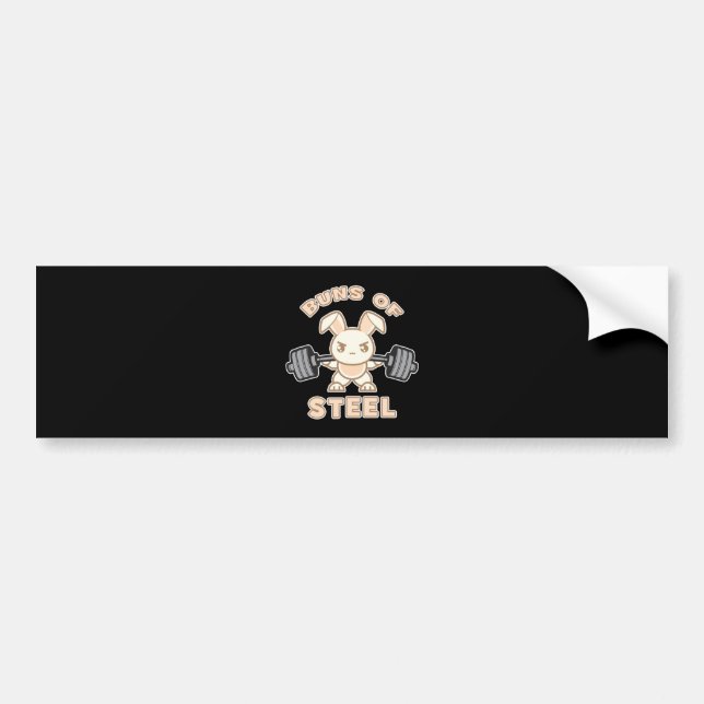 Workout Bunny Cartoon - Buns Of Steel - Funny Gym Bumper Sticker (Front)