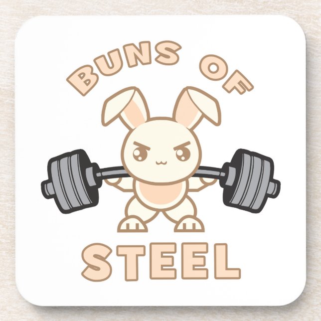 Workout Bunny Cartoon - Buns Of Steel - Funny Gym Coaster (Front)