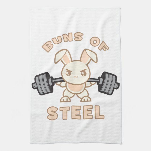 Workout Bunny Cartoon - Buns Of Steel - Funny Gym Kitchen Towel (Vertical)