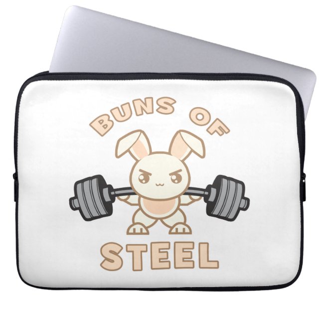 Workout Bunny Cartoon - Buns Of Steel - Funny Gym Laptop Sleeve (Front)