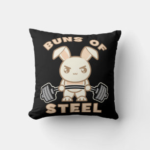 Workout Bunny Cartoon - Buns Of Steel - Funny Gym Throw Pillow