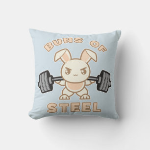 Workout Bunny Cartoon - Buns Of Steel - Funny Gym Throw Pillow