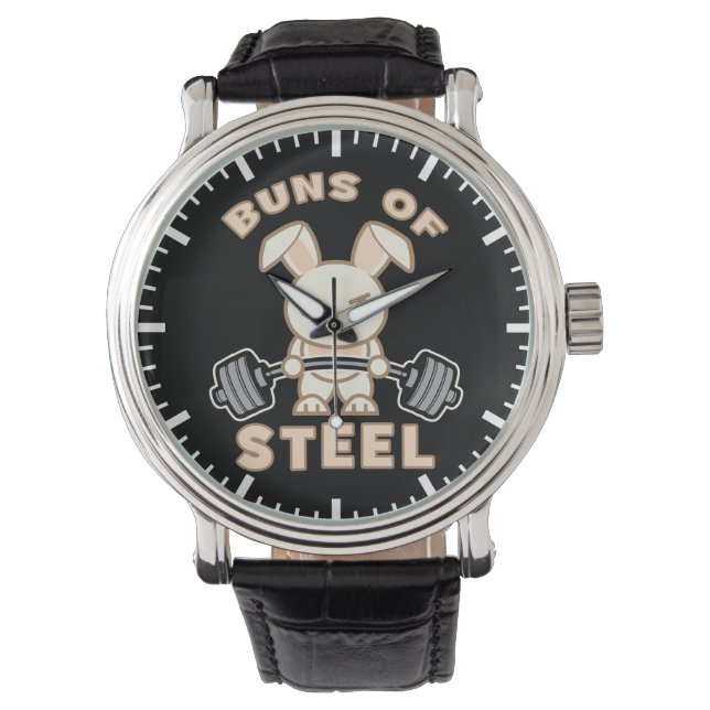 Workout Bunny Cartoon - Buns Of Steel - Funny Gym Watch (Front)