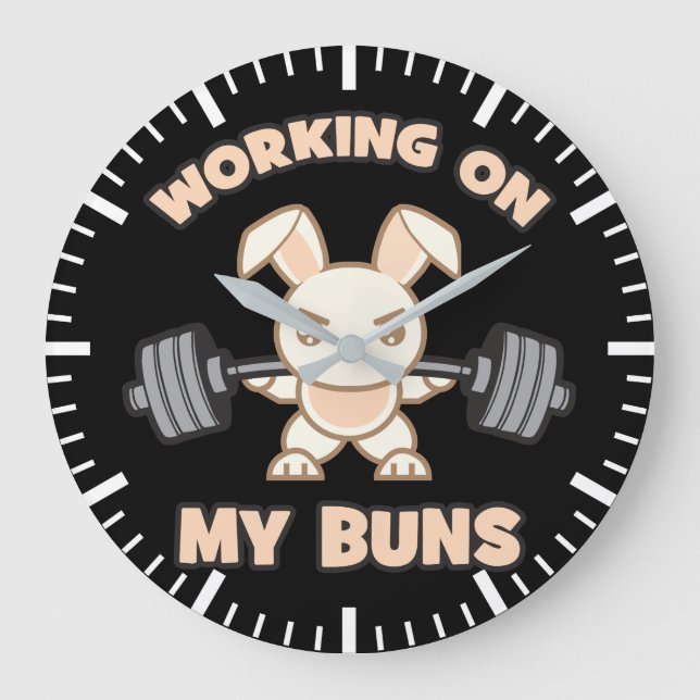Workout Bunny Cartoon - Working On My Buns - Gym Large Clock (Front)