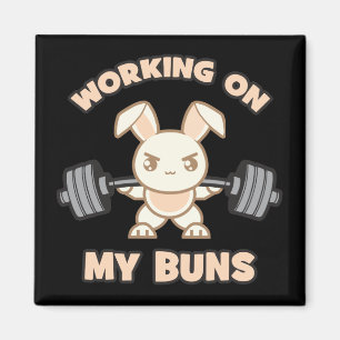 Workout Bunny Cartoon - Working On My Buns - Gym Magnet