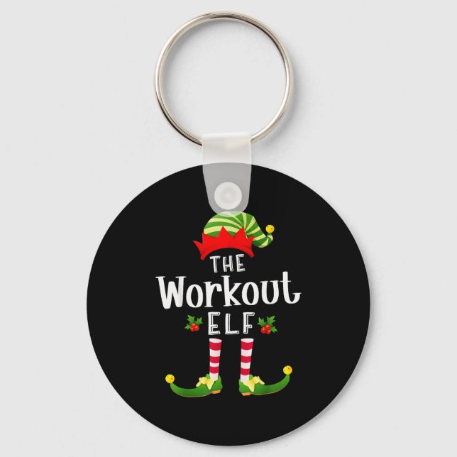Workout Christmas Elf Matching Pajama X-mas Party  Keychain (Front)