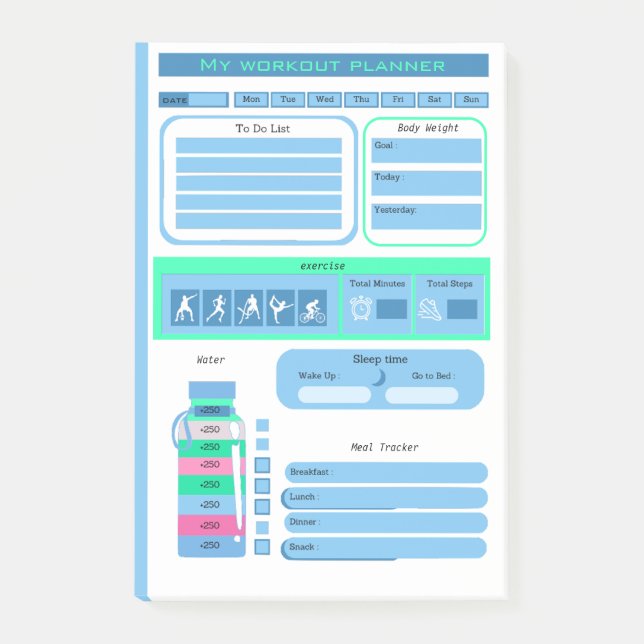 Workout Daily Schedule meal and weight tracker Post-it Notes (Front)