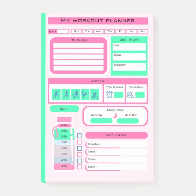 Workout Daily Schedule meal and weight tracker Post-it Notes (Front)