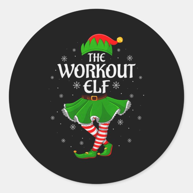 Workout Elf Christmas Family Girls Women Elf Squad Classic Round Sticker (Front)