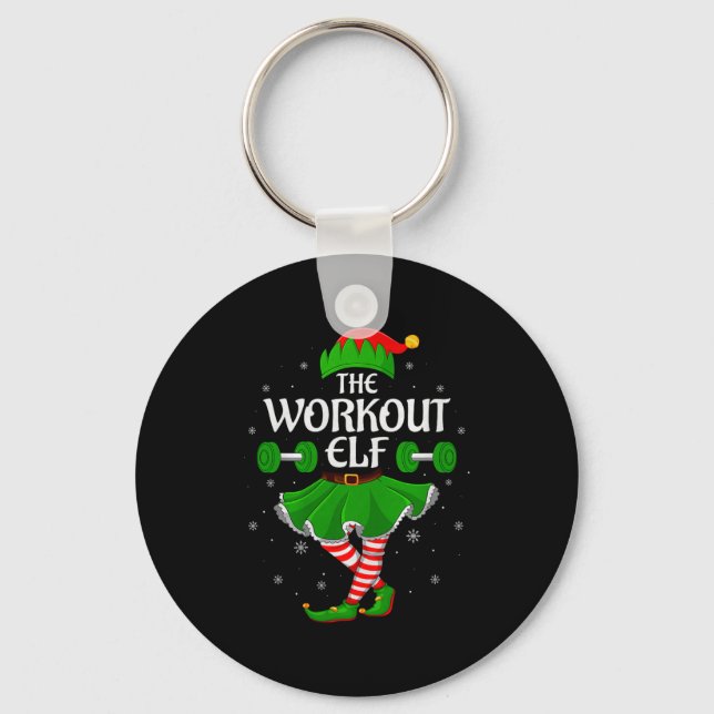 Workout Elf Christmas Family Girls Women Elf Squad Keychain (Front)