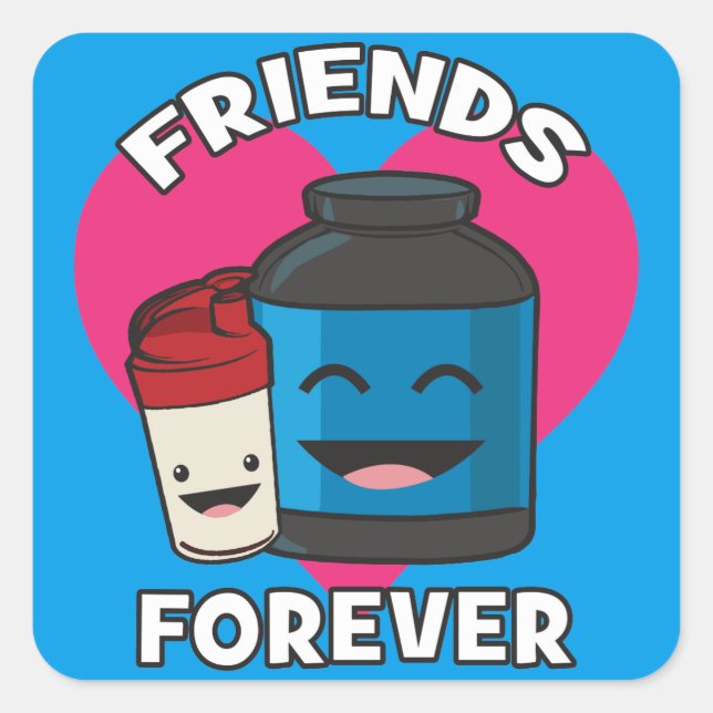 Workout Friends Forever - Cute Kawaii Funny Gym Square Sticker (Front)