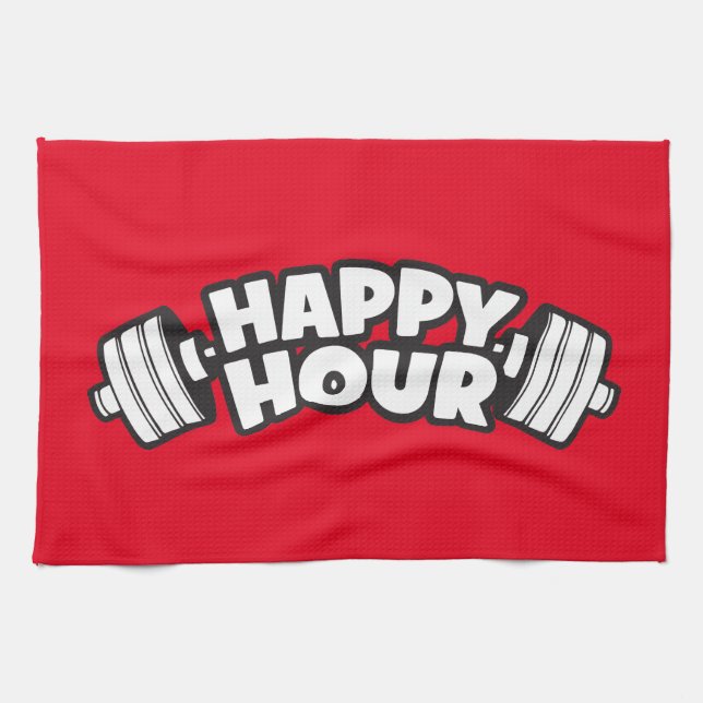Workout - Happy Hour - Funny Gym Motivational Kitchen Towel (Horizontal)