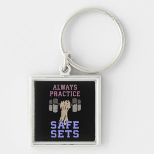 Workout Humour - Practice Safe Sets - Novelty Gym Keychain