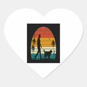 Workout My Dog-Vintage Retro Sunset Heart Sticker