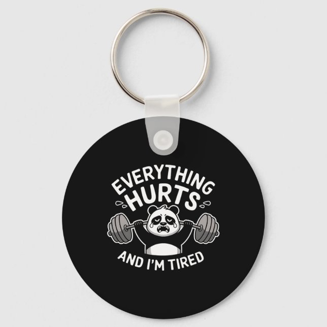 Workout Panda Everything Hurts Tired Funny Gym Gif Keychain (Front)