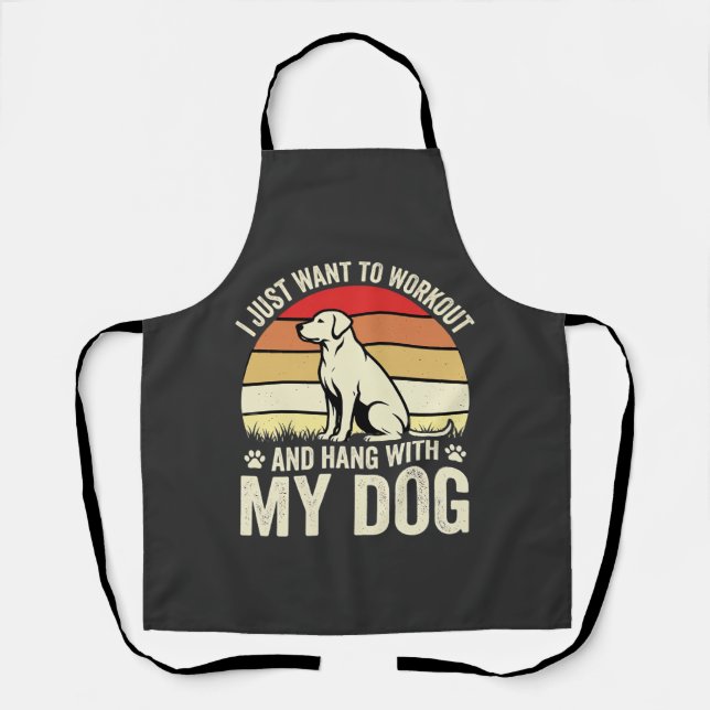 Workout With My Dog Retro Sunset Apron (Front)