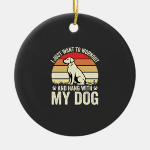 Workout With My Dog Retro Sunset Ceramic Ornament