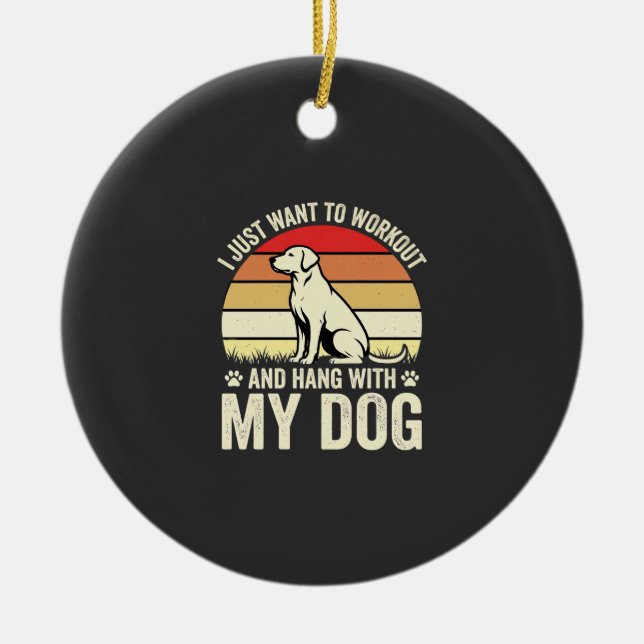 Workout With My Dog Retro Sunset Ceramic Ornament (Front)