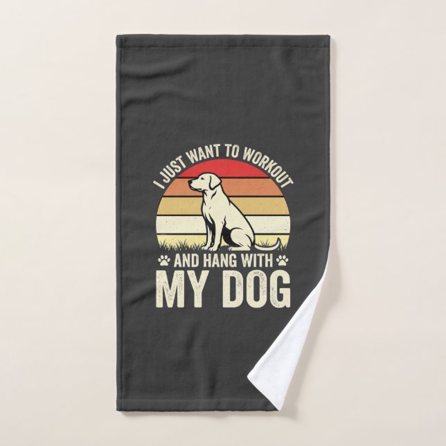 Workout With My Dog Retro Sunset Hand Towel (Hand Towel)