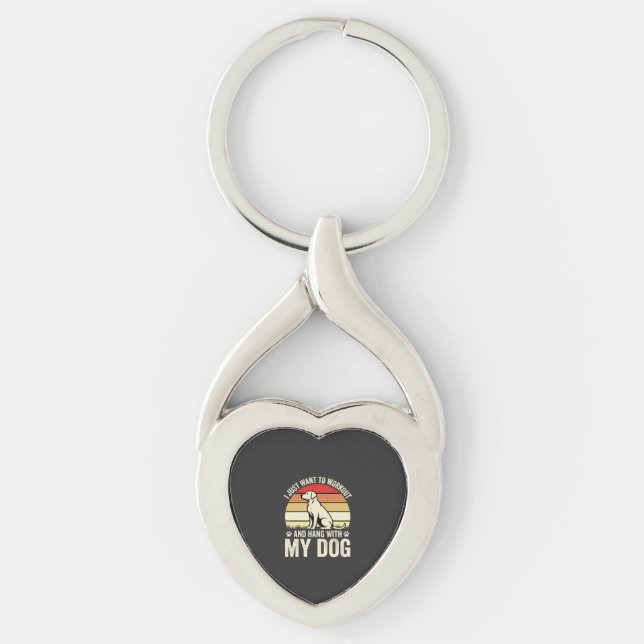 Workout With My Dog Retro Sunset Keychain (Front)