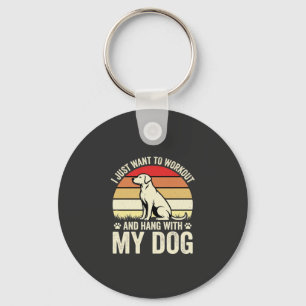 Workout With My Dog Retro Sunset Keychain