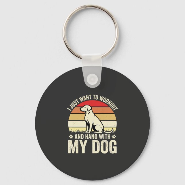 Workout With My Dog Retro Sunset Keychain (Front)