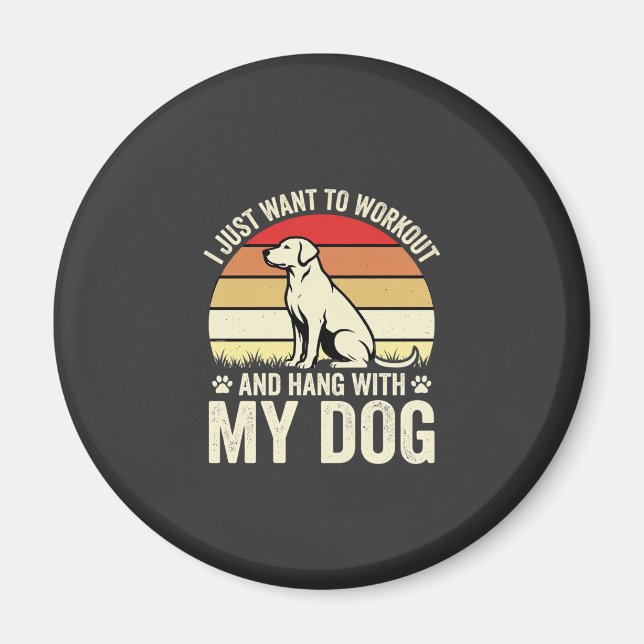 Workout With My Dog Retro Sunset Magnet (Front)