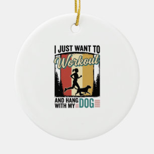 Workout With My Dog Vintage Running Shirt Design_1 Ceramic Ornament