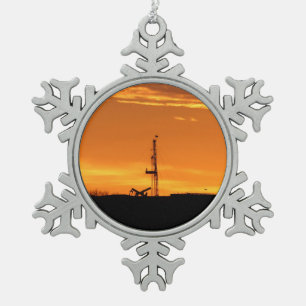 Workover Rig at Sunset Snowflake Pewter Christmas Ornament