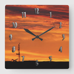 Workover Rig at Sunset (with numbers) Clock