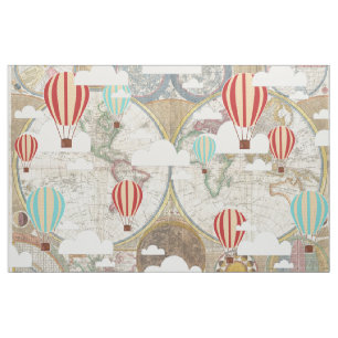 World Adventurer Hot Air Balloons & Clouds Fabric
