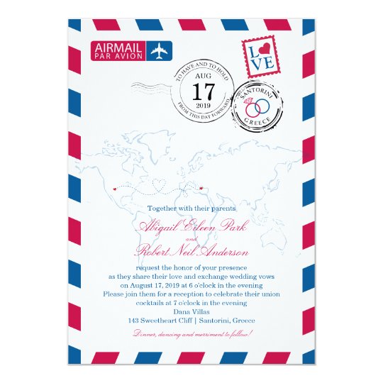 World Airmail USA & Santorini Greece | Wedding Card