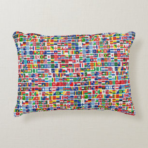 World All Countries Nation Flags Pattern Accent Pillow