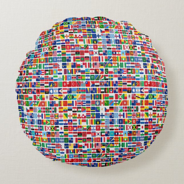 World All Countries Nation Flags Pattern Round Pillow (Front)