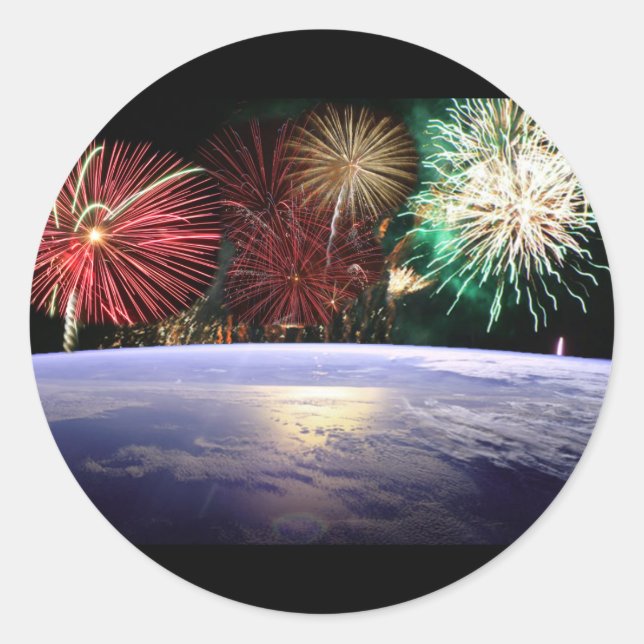 World and Fireworks Classic Round Sticker (Front)