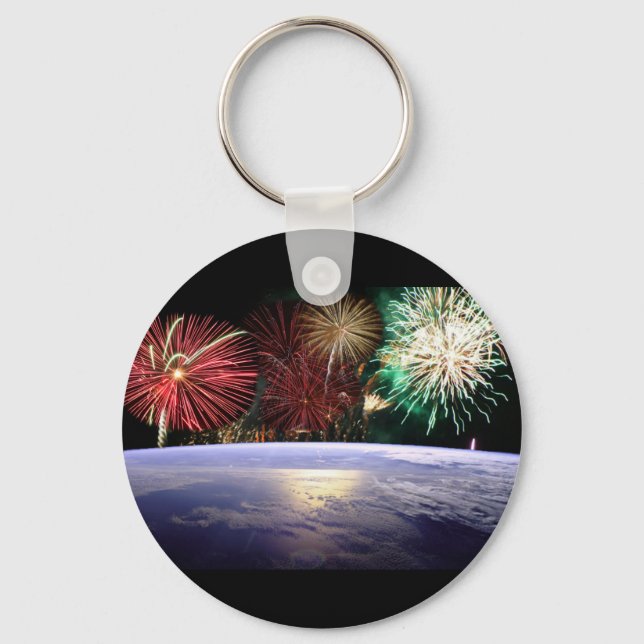World and Fireworks Keychain (Front)