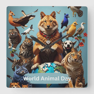 World Animal Day  Square Wall Clock