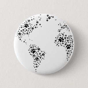 World Atlas Dog Paw Prints 2 Inch Round Button