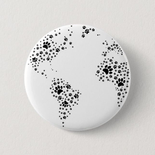 World Atlas Dog Paw Prints 2 Inch Round Button (Front)