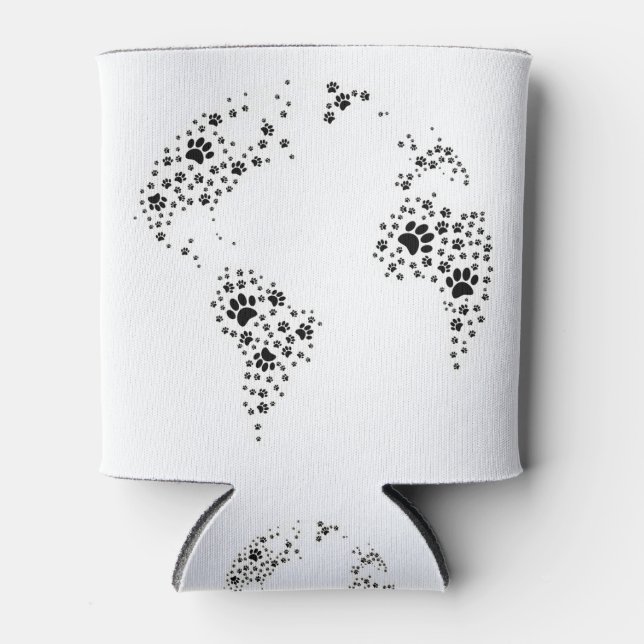 World Atlas Dog Paw Prints Can Cooler (Front)