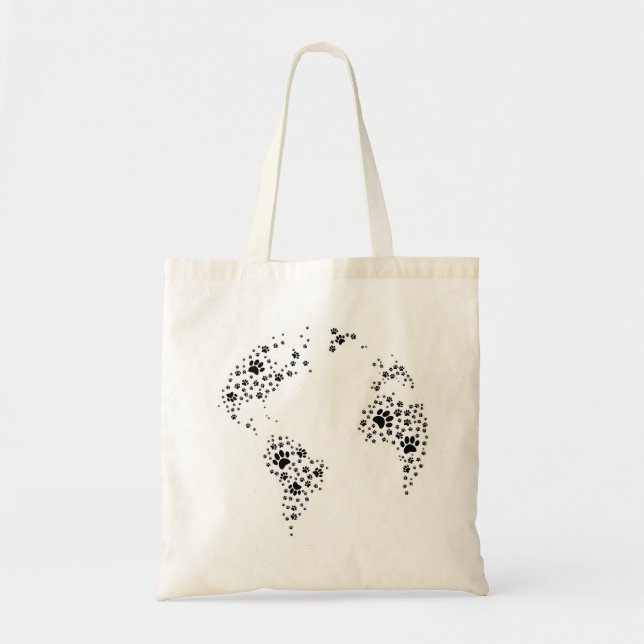 World Atlas Dog Paw Prints Tote Bag (Front)